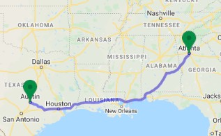 Atlanta to Texas route